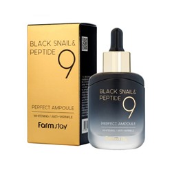 Сыворотка омолаживающая с муцином черной улитки и пептидами FARMSTAY Black Snail & Peptide 9 Perfect Ampoule