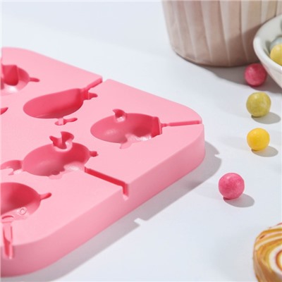 Форма силиконовая для леденцов «Морские друзья», 13×13×1,3 см, 8 ячеек, с крышкой, цвет розовый
