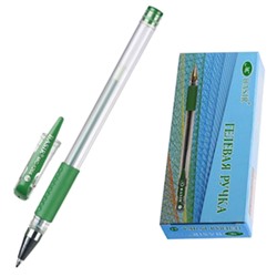 Ручка гелевая зелёная 0,5мм резиновый держатель 2шт, металлический наконечник, прозрачный корпус, колпач
