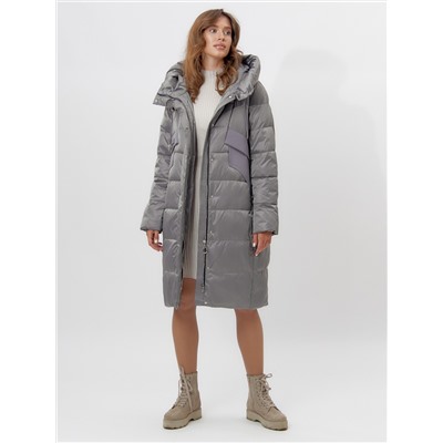 Пальто утепленное женское зимние серого цвета 11201Sr