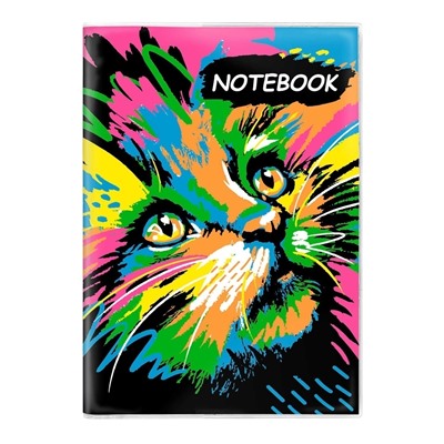 Записная книжка "Notebook", 93*134 мм, 66 л., арт. 64108/ 50 КРАСОЧНАЯ КОШКА (мягкий переплёт, мелованная бумага 115 г/м², мелованный картон 300 г/м², ПВХ, декор: полноцветная печать, ниткошвейный; вн. блок: белый офсет 65 г/м², печать в одну краску, особенности: вставной внутренний блок, съёмная обложка; индивидуальная упаковка: ПЭТ-пакет)