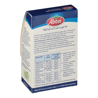 Abtei (Абтай) Magnesium 400 Plus Vital Direkt 20 шт