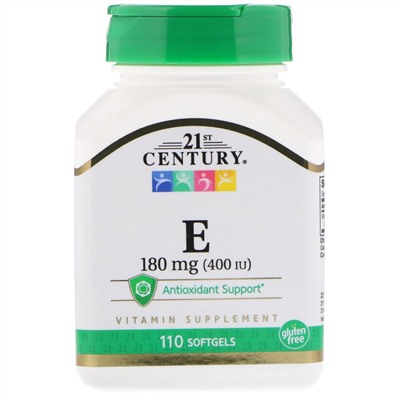 21st Century, Витамин Е, 180 мг (400 МЕ), 110 мягких желатиновых капсул