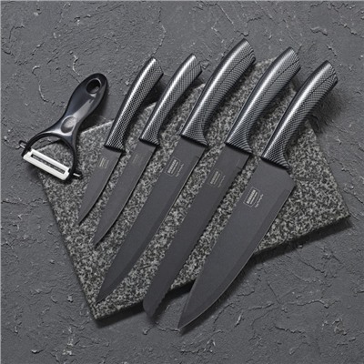 Набор кухонных ножей «Гипноз», 6 предметов, цвет чёрный