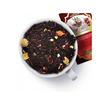 Чай черный "Ваше долголетие" Ароматный черный чай с кусочками ананаса, персика, клубники, лепестками роз и цедрой апельсина с ароматом клубники со сливками.