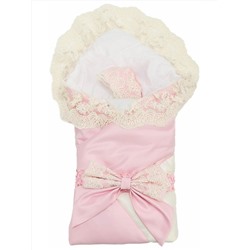 Конверт-одеяло на выписку "Лондон" (двухцветный молочно-розовый с молочным кружевом)