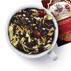Чай черный "Зимняя вишня" Черный чай в прекрасном обрамлении ягод вишни с цедрой апельсина и листьями брусники в сладком вишневом аромате.