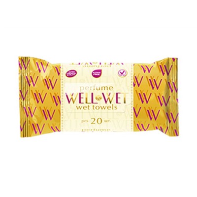 Влажные салфетки   20шт Well& Wet Gold /48 шт кор " Парфюм" WLX-20