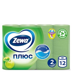 Туалетная бумага Zewa Плюс «Яблоко», 2 слоя, 12 рулонов