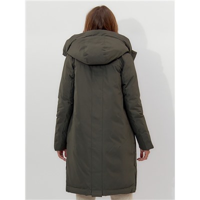 Пальто утепленное женское зимние темно-зеленого цвета 112209TZ