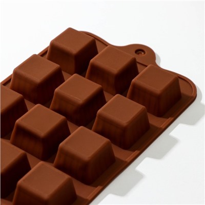 Форма силиконовая для льда и кондитерских украшений Доляна «Шоколадные конфеты», 21,5×10×1,5 см, 15 ячеек, цвет шоколадный