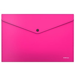 Папка-конверт на кнопке А4 180мкм Glossy Neon розовая, текстура поверхности- зеркало, полупрозрачная