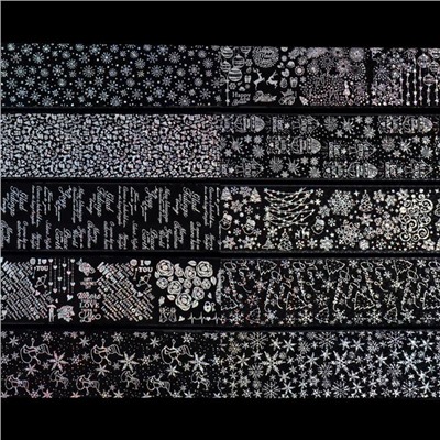 Набор переводной фольги для дизайна ногтей «Новогодняя голография», 4 × 50 см, 10 шт, цвет чёрная голография