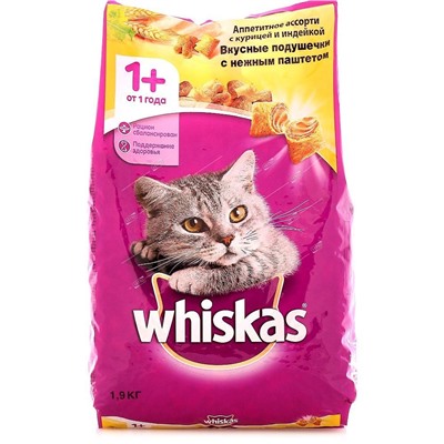 Whiskas корм для кошек подушечки с паштетом Курица, Индейка 1,9кг