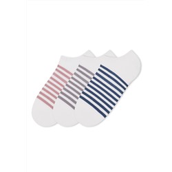 Набор укороченных женских носков в полоску, цвет серый/синий/розовый