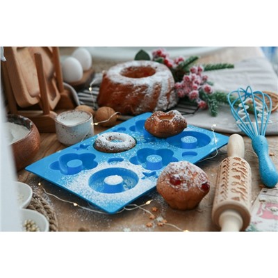 Форма силиконовая для выпечки Доляна «Немецкий кекс. Пончик и Ромашка», 25,5×17,5 см, 6 ячеек, цвет МИКС