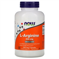 Now Foods, L-аргинин, 500 мг, 250 капсул