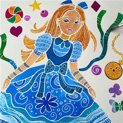 Акварельная раскраска Sentosphere «Алиса в стране чудес» 6501