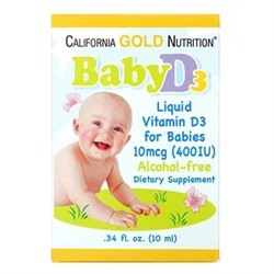 California Gold Nutrition, Витамин D3 в каплях для детей, 400 МЕ, 10 мл (0,34 жидк. унции)