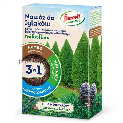 Florovit Pro Natura Mikroflora Гранулированное удобрение 3 в 1, органоминеральное, для хвойных растений, 1 кг(5900498023855)