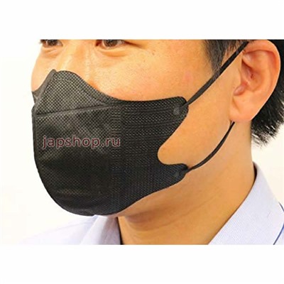 Kokubo Трехслойная 3D маска для лица, для защиты от вирусов и пыльцы, черная, 5 шт(4956810863051)