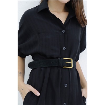 10347 Платье-рубашка с объёмными рукавами чёрное (остаток: 42-44)