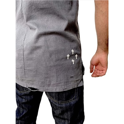 Серая мужская футболка KSCY – имитация выцветшей ткани, гранжевые потертости и дыры. Хайпани! №248