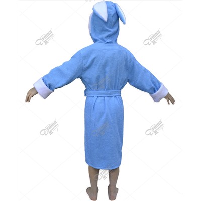 Детский махровый халат с капюшоном и печатью "Зайка" голубой