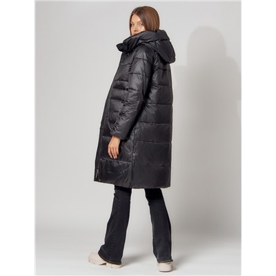 Пальто утепленное с капюшоном зимнее женское  черного цвета 442186Ch