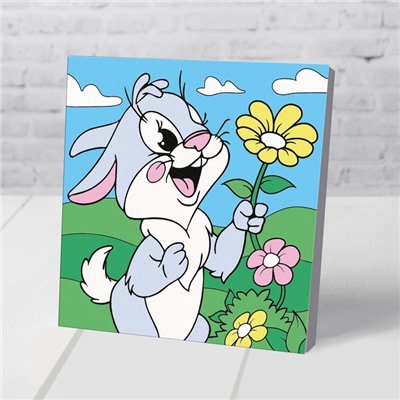 Картина по номерам на подставке «Заяц с цветком» 15 × 15 см