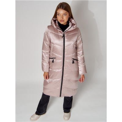 Пальто утепленное зимнее женское  розового цвета 442152R