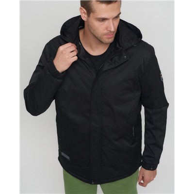 Куртка спортивная мужская с капюшоном черного цвета 8599Ch