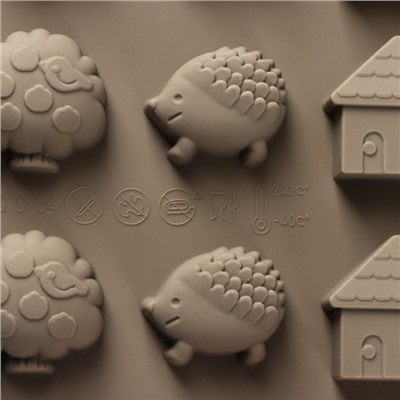 Форма силиконовая для льда и кондитерских украшений «Лесная сказка», 22×19×1,5 см, 20 ячеек, цвет серый