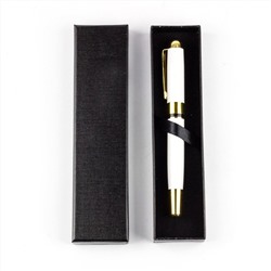 Ручка подарочная шариковая синяя 1,0мм круглый, белый, металлический корпус, подарочная упаковка