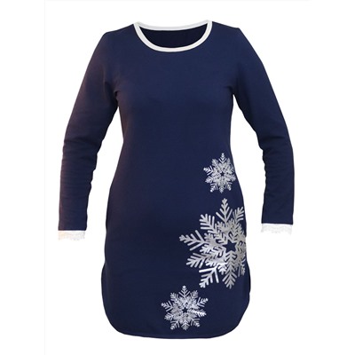 Тёмно-синее домашнее платье со снежинками "Снежинка" женское (17015)