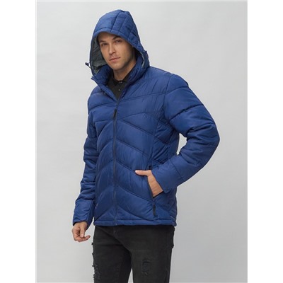 Куртка спортивная мужская с капюшоном синего цвета 62176S