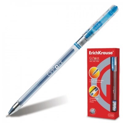 Ручка гелевая синяя 0,5мм G-Point, рельефный держатель, игольчатый пишущий узел, металлический након