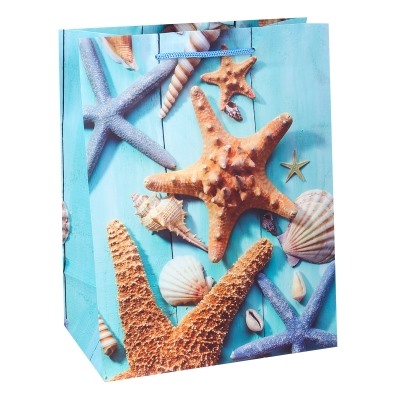 Пакет подарочный с матовой ламинацией Морские звезды 26,4x32,7x13,6 см (L)