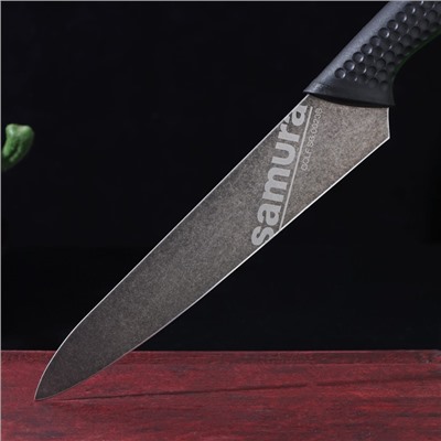 Нож кухонный Samura GOLF Stonewash, универсальный, лезвие 15,8 см, чёрная рукоять