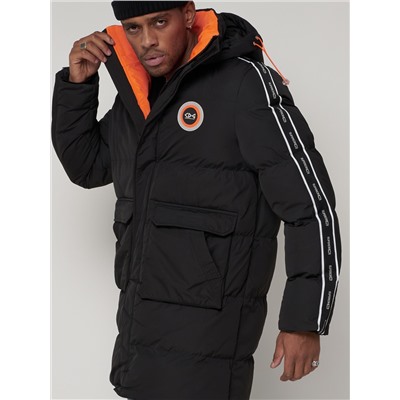 Спортивная молодежная куртка удлиненная мужская черного цвета 9009Ch