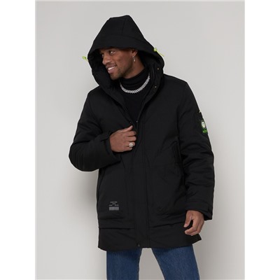 Спортивная молодежная куртка удлиненная мужская черного цвета 90016Ch