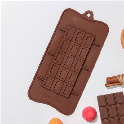 Форма силиконовая для шоколада Доляна «Шоколатье», 25×11,5×0,5 см, 15 ячеек, цвет шоколадный