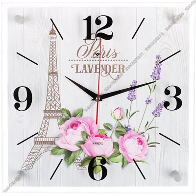 Часы (стекло/дерево) квадр.(35х35см) "Париж,лаванд