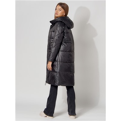Пальто утепленное стеганое зимние женское  черного цвета 448613Ch