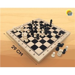 Шахматы деревянные (29х14.5х3 см), фигуры пластик, в коробке