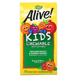 Nature's Way, Alive! комплекс мультивитаминов для детей, со вкусом апельсина и ягод, 120 жевательных таблеток