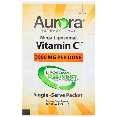 Aurora Nutrascience, Мега-липосомальный витамин С, 3000 мг, 32 порционных упаковок, 15 мл (0,5 жидких унции) каждая