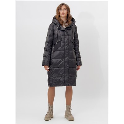 Пальто утепленное женское зимние черного цвета 11201Ch