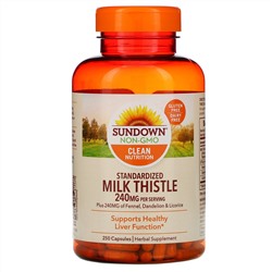 Sundown Naturals, Стандартизированная расторопша, 240 мг, 250 капсул