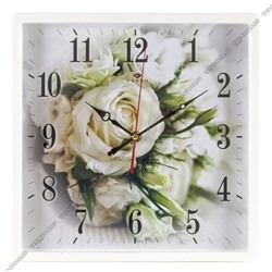 Часы (стекло/пластик) квадр.(30х30см) "Белые розы"